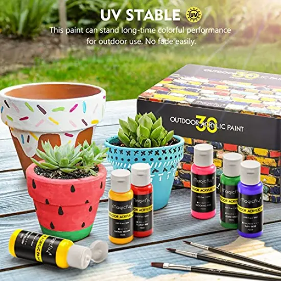 Outdoor Acrylic Paint, Set of 30 Colors/Tubes (60 ml, 2 oz.) with Storage Box, Rich Pigments, Multi-Surface Paints for Rock, Wood, Fabric, Leather, Paper, Crafts, Canvas and Wall Painting {3}