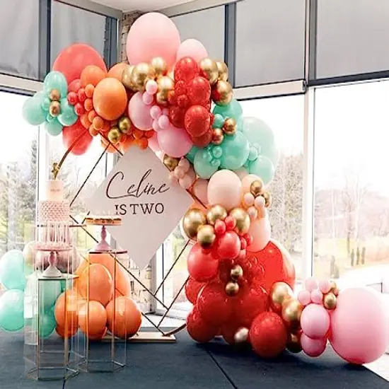 98 Pieces Pastel Balloons Garland Kit Coral Balloons Teal Blue Balloons Champagne and Baby Pink Matte Balloons Gold Metallic Balloons for Baby Shower Rainbow Birthday Weeding Anniversary Decorations {3}