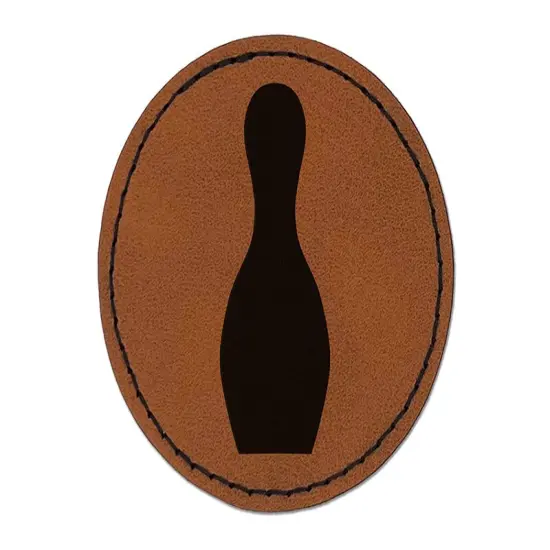 Bowling Pin Solid Round Iron-On Engraved Faux Leather Patch Applique - 2.5" Brown {1}