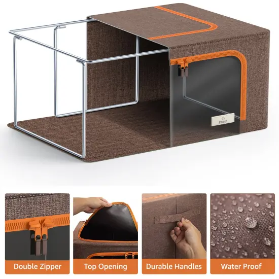 Sorbus Fabric Storage Bins - Stackable, Foldable Organizer, with Clear Window (Set of 2) Brown {3}
