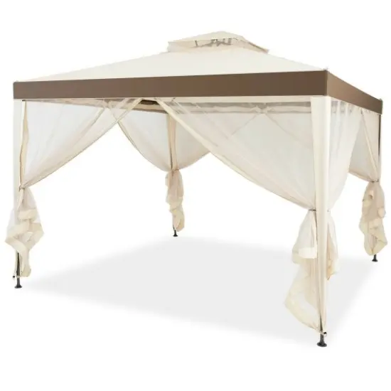 Canopy and Garden Structures Gazebo with Netting for Outdoors-Brown Beige {3}