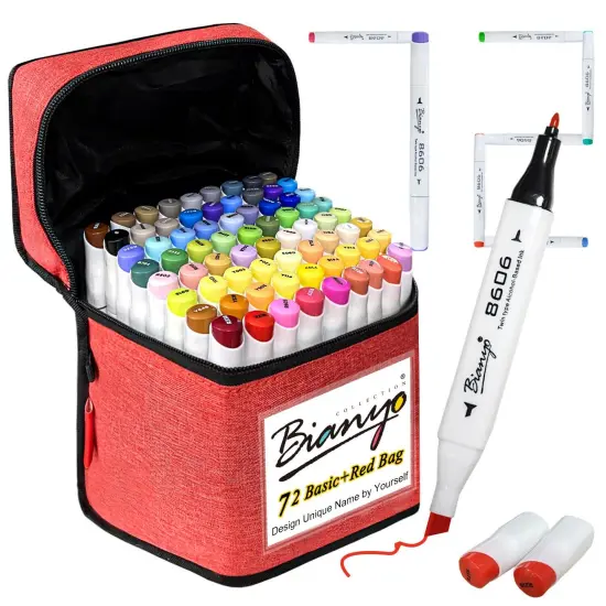 72 Classic Dual-Tip Sketch Markers Set with Carrying Bag (4 Colors) Red {2}