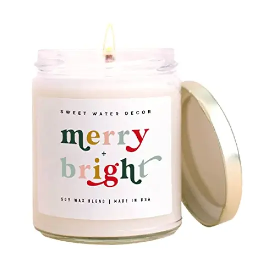 Merry and Bright Soy Candle | Bayberry, Clove, Nutmeg, Ginger, Cypress, Cedar, Balsam Fir and Musk Scented Candles for Home | 9oz Clear Jar, 40+ Hour Burn Time, Made in The USA {2}
