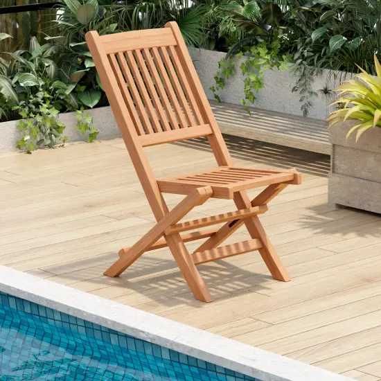 Teak Wood Patio Folding Dining Chair with Slatted Seat {1}
