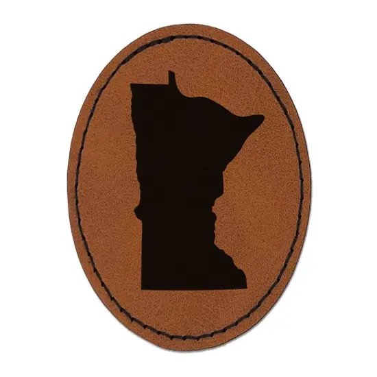 Minnesota State Silhouette Round Iron-On Engraved Faux Leather Patch Applique - 2.5" Brown {1}