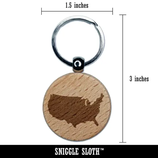 USA United States of America Solid Engraved Wood Round Keychain Tag Charm {2}