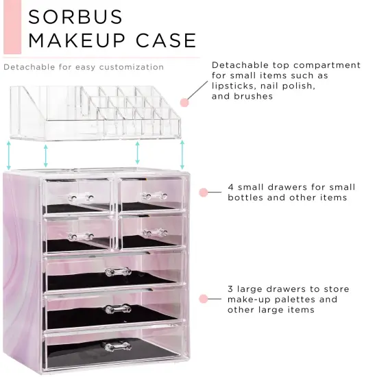 Sorbus Medium Makeup Organizer Set - (3 Large / 4 Small Drawers/Top Tray) Tie Dye {3}