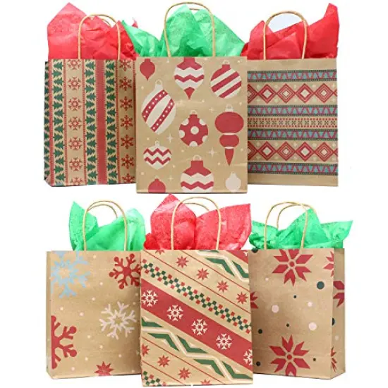 JOYIN 24 Christmas Kraft Gift Bags for Holiday Paper Gift Bags, Christmas Goody Bags, Xmas Gift Bags, Classrooms and Party Favors (9 x 7.3 x 3.3 ") {2}
