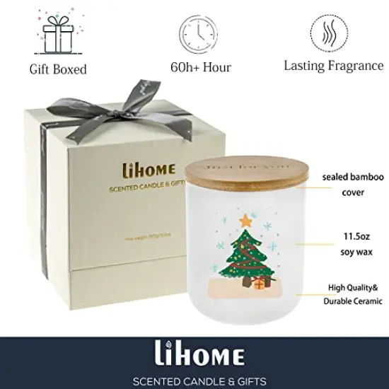 Lihome Christmas Candles - Christmas Gifts for Women Men, Candles for Home Scented, Handmade Ceramic Jar 11.5oz Natural Soy Wax(Christmas Vanilla Coconut) {6}