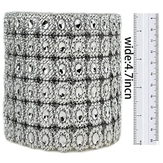 30Ft , 6 Rows Bling Rhinestone Diamond Flower Shape Mesh Ribbon Wrap,Storystore Silver Acrylic Bling Diamond Wrap Ribbon for Wedding, Cake, Vase Decorations, Party Supplies(1 Roll)(Silver Flower Shape) {1}