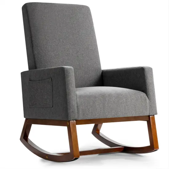 Rocking High Back Upholstered Lounge Armchair with Side Pocket Grey {1}
