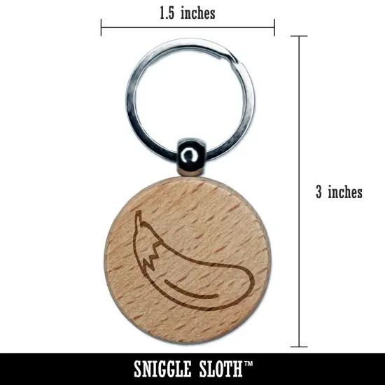Eggplant Outline Engraved Wood Round Keychain Tag Charm {2}