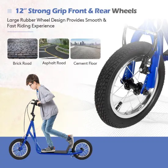 Height Adjustable Kid Kick Scooter with 12 Inch Air Filled Wheel Navy {5}