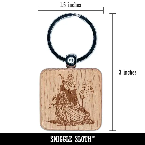 Charon Ferryman Acheron River Styx Death Skull Engraved Wood Square Keychain Tag Charm {2}
