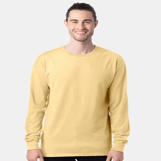 Hanes&reg; Unisex Garment-Dyed Long Sleeve T-Shirt Sum squash yellow {1}