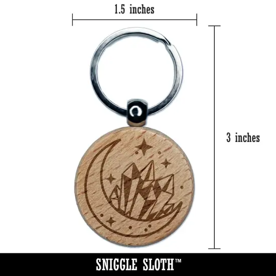 Celestial Moon and Crystals Engraved Wood Round Keychain Tag Charm {2}