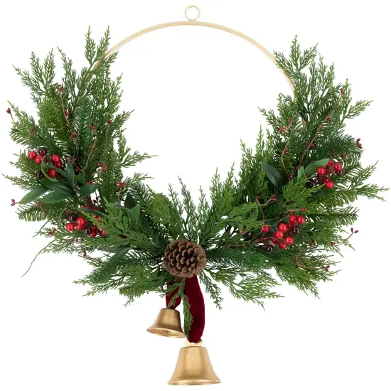 Northlight Real Touch&trade;️ Cypress and Pine with Berries Artificial Christmas Wreath- 28" - Unlit Green {1}