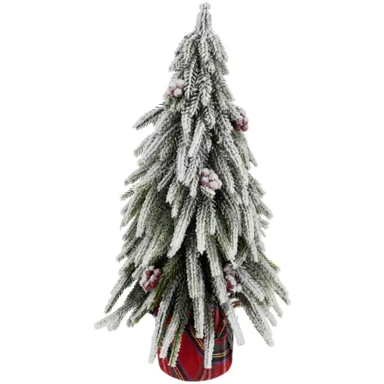 Northlight Mini Flocked Downswept Pine with Berries Artificial Christmas Tree - Unlit - 14" Green {1}