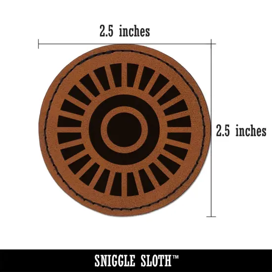 Scandinavian Abstract Sunflower Round Iron-On Engraved Faux Leather Patch Applique - 2.5" Brown {3}