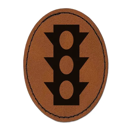 Traffic Light Icon Round Iron-On Engraved Faux Leather Patch Applique - 2.5" Brown {1}