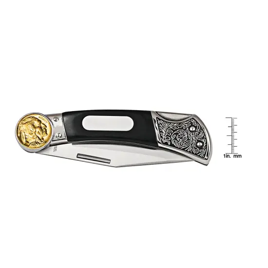 Gold-Layered Buffalo Nickel Wood Pocket Knife With Engravable Plate {2}