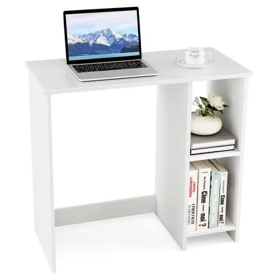 Minimalist 31.5" Writing Desk with Storage White Compact Workstation for Small Rooms {4}