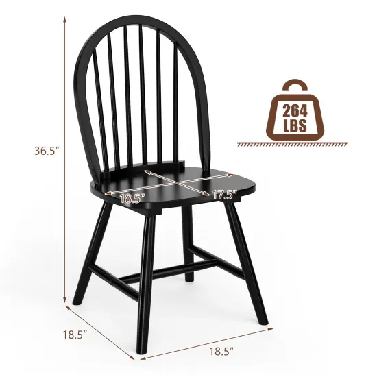 Set of 2 Vintage Windsor Wood Chair with Spindle Back for Dining Room Black {4}
