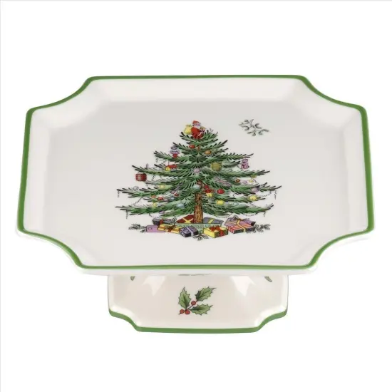 Christmas Tree Fine Porcelain Square Cake Plate {1}