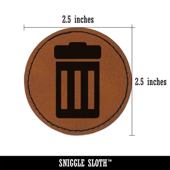 Garbage Trash Can Round Iron-On Engraved Faux Leather Patch Applique - 2.5" Brown {2}