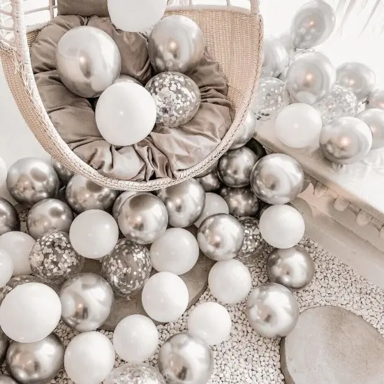 30-Piece White and Silver Latex Balloon Set {1}
