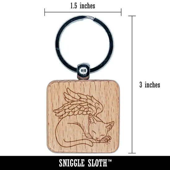 Sleeping Angel Cat Loss of Pet Engraved Wood Square Keychain Tag Charm {2}