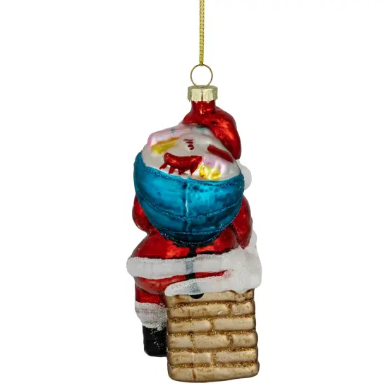 Northlight Santa Down the Chimney Hanging Glass Christmas Hanging Ornament - 4.75" - Red {6}