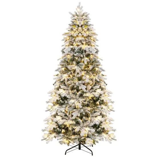 Costway 4.5FT/6FT/7 FT Pre-Lit Flocked Christmas Tree Hinged w/ 120/260/300 LED Lights & 757/1415/1687 Branch Tips {3}