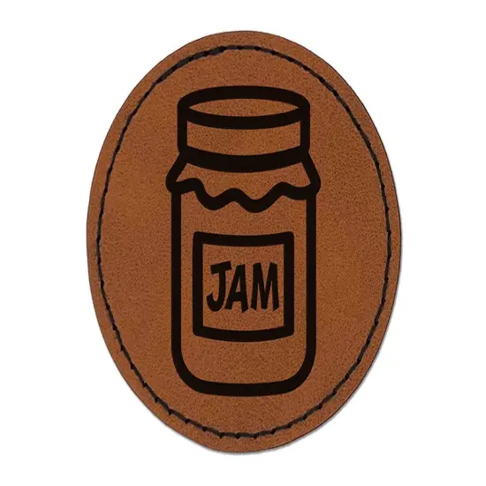 Jar of Jam Jelly Canning Round Iron-On Engraved Faux Leather Patch Applique - 2.5" Brown {1}