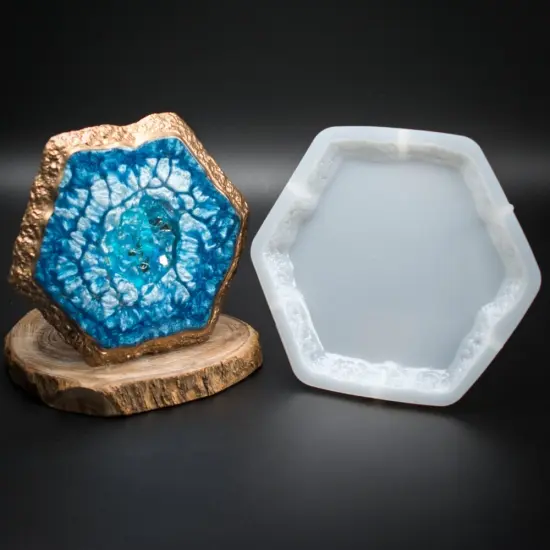 Handmade Hexagon Silicone Coaster Mold with Live Rough Edge {1}
