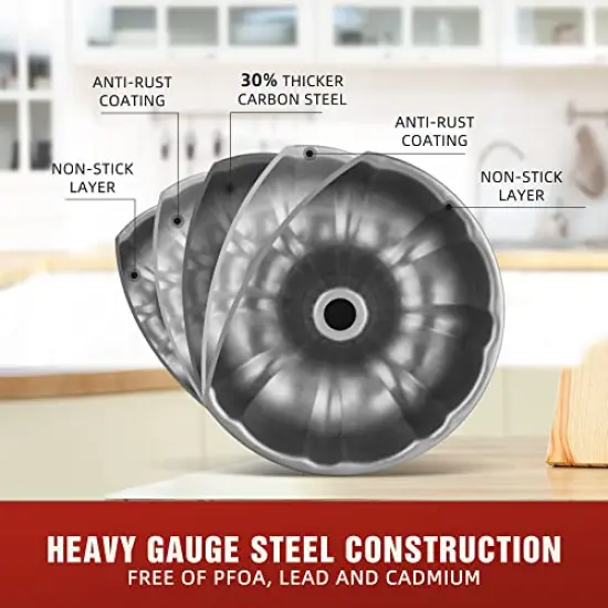 9 inch Non-Stick Cake Pans, 12 Cups Premium Fluted Pans for baking, Heavy Duty Carbon Steel Tube Baking Mold, Gray {6}