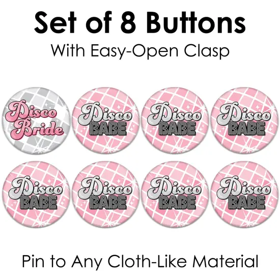 Big Dot of Happiness Disco Ball - 3 inch Groovy Hippie Bachelorette Party Badge - Pinback Buttons - Set of 8 {7}