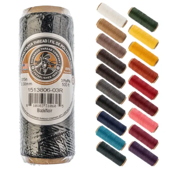 Gudebrod 0.015" Waxed Polyester Thread 500ft | Made In USA Black {1}