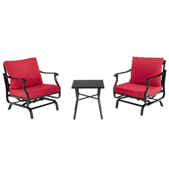 3 Piece Patio Rocking Chair Set with Coffee Table-Red {1}