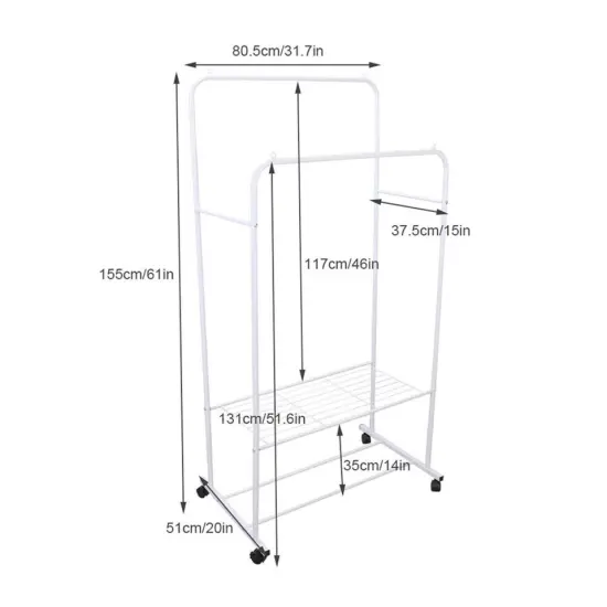 Large Clothes Rack Double Rail Rolling Stand Shoes Rack Storage. {1}