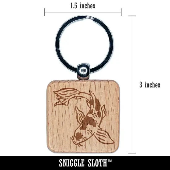 Butterfly Koi Fish Carp Engraved Wood Square Keychain Tag Charm {2}