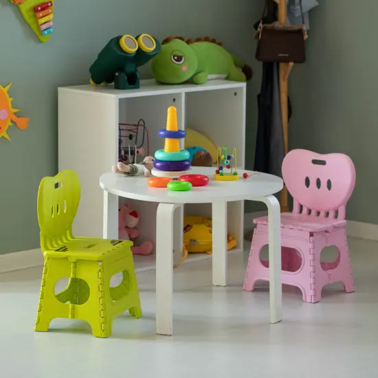 Plastic Foldable Step Stool with Back Support, Heart Shaped Backrest, Portable Chair with Handle, Kids Stepping Stool and Bathroom Stool, Collapsible Step Stool Green {6}