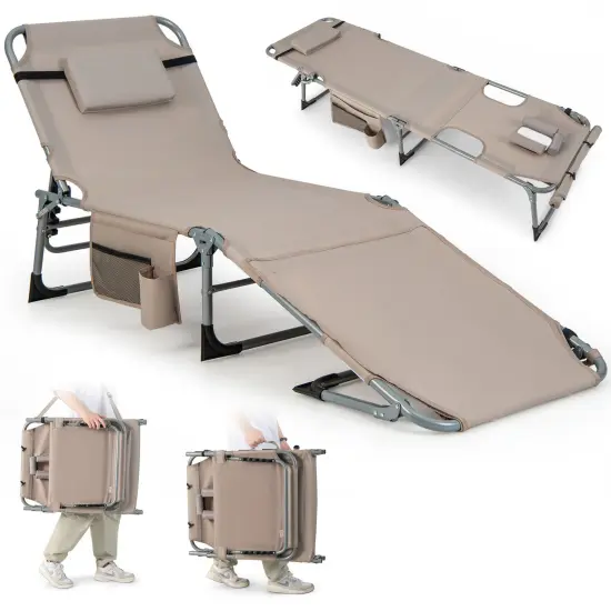 5-position Outdoor Folding Chaise Lounge Chair Beige {4}