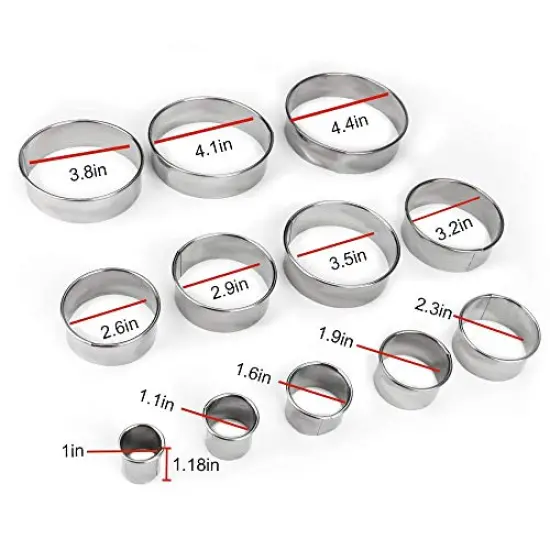 12 Pieces Round Cookie Biscuit Cutter Set,Graduated Circle for Pastry,18/8 Stainless Steel Donut Cutter Ring Molds {1}