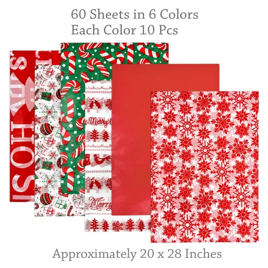 Wrapables Tissue Paper 20 x 28 Inch for Gift Wrapping, Arts & Crafts, Paper Flowers, Garlands, Tassels (60 Sheets), Festive Red & Green {2}