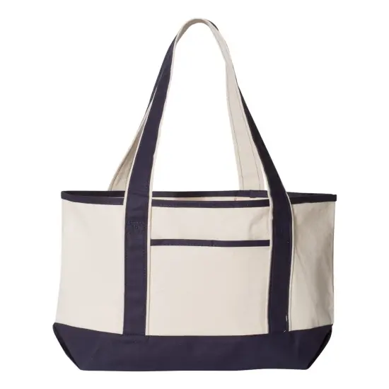 Q-Tees&reg; - 20L Small Deluxe Tote - Q12580 | 100% heavy cotton canvas Natural/ navy {1}