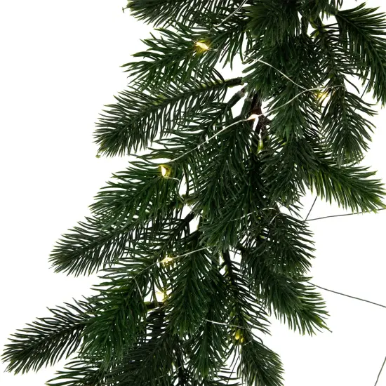 Northlight LED Lighted Pine Garland Christmas Tree Decoration - 3' - Warm White Lights Green {6}