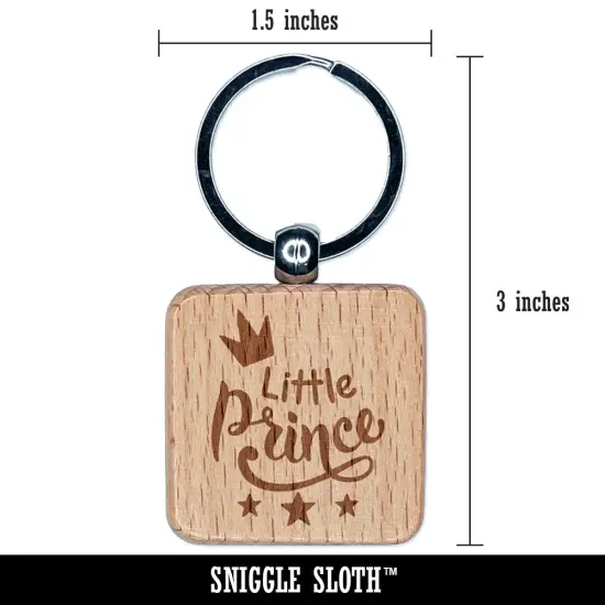 Little Prince Cursive with Crown and Stars Engraved Wood Square Keychain Tag Charm {2}
