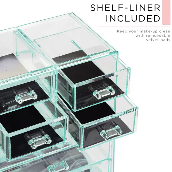 Sorbus Medium Makeup Organizer Set - (3 Large / 4 Small Drawers/Top Tray) Teal {4}