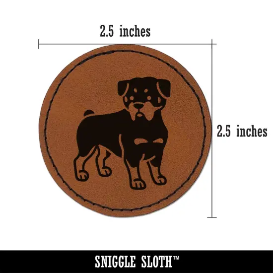 Rottweiler Rottie Standing Dog Round Iron-On Engraved Faux Leather Patch Applique - 2.5" Brown {3}